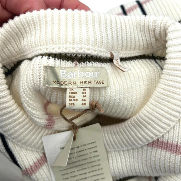 Barbour Rosefiled Knit Wool Blend Sweater In Whisper White Plaid Size US 14 - Picture 6 of 10